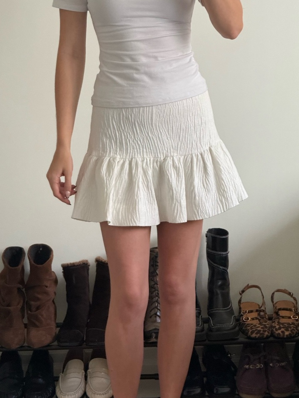 Zara Textured Mini Skort in White